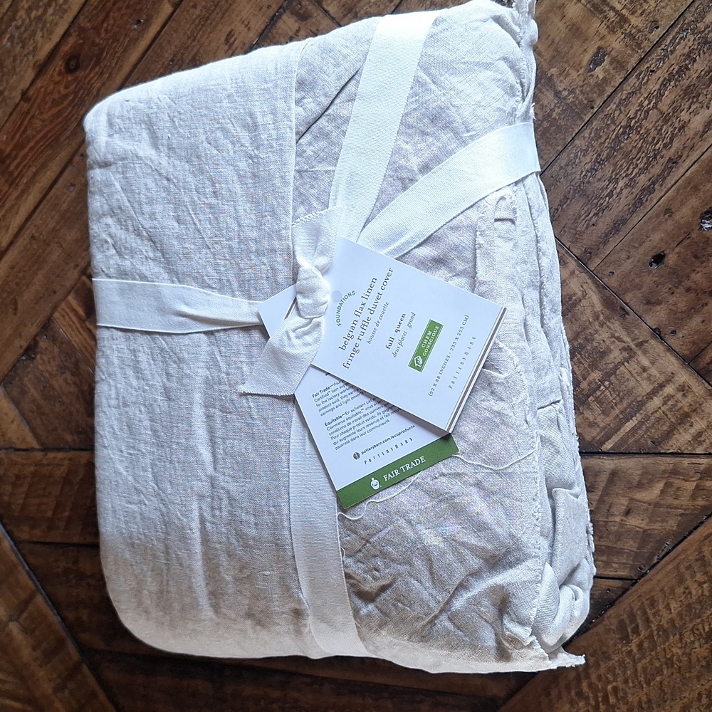 Pottery Barn belgian flax linen fringe ruffle duvet cover